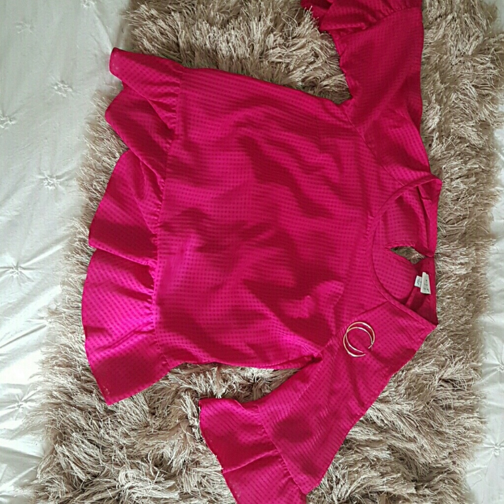 Andeawy Fuchsia pink checkered peplum blouse